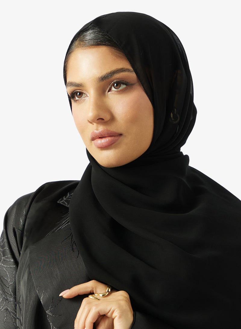 hayas closet Floral Embroidered Open Front Wide Lapel Collar Abaya - Image 4
